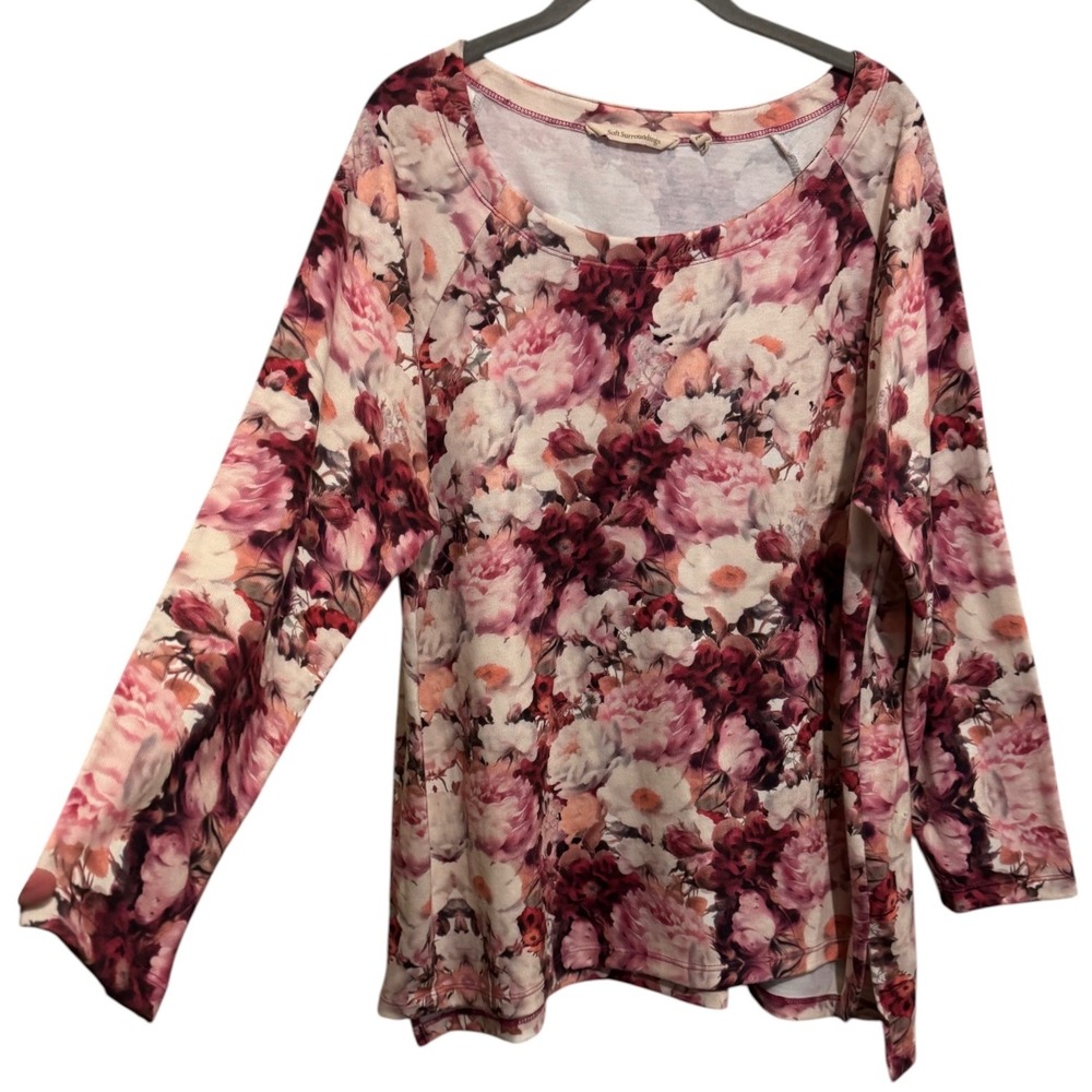 Soft Surroundings Top Women's PXL Pink Floral Long Sleeve Oversized Cottagecore